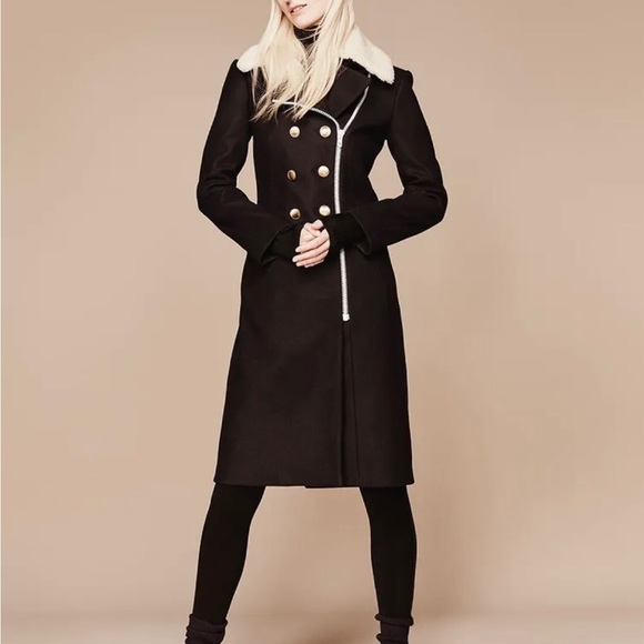 RAG & BONE Sullivan Shearling Collar Double Breasted Wool Coat Zip Jacket *SZ 8 - Picture 2 of 10